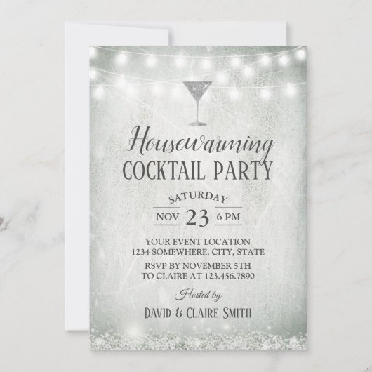 引っ越し祝いパーティーカクテル素朴パーティー赤ちゃんの息 招待状 (正面)