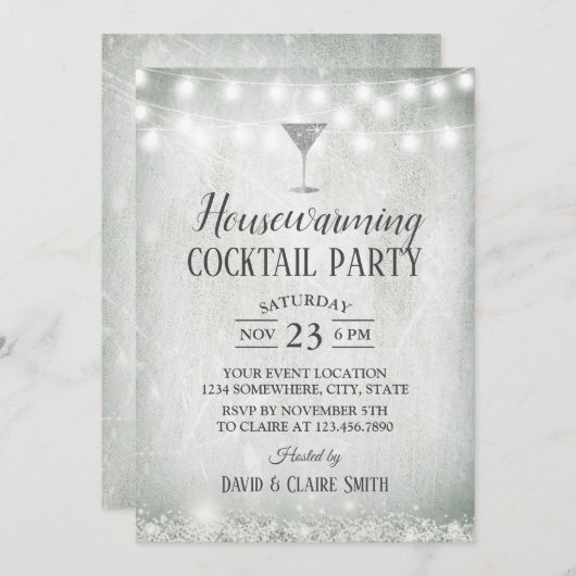 引っ越し祝いパーティーカクテル素朴パーティー赤ちゃんの息 招待状 (正面/裏面)