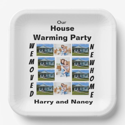 引っ越し祝いパーティーカスタムパーティー11フォトコラージュ ペーパープレート (正面)