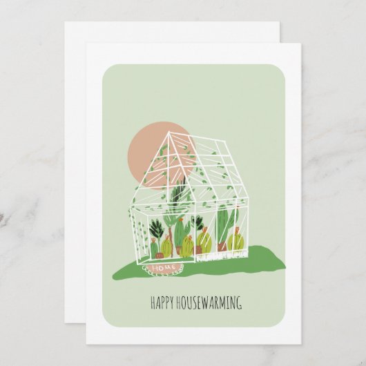 引っ越し祝いパーティーグリーンハウスプラントニューホームカード (正面/裏面)