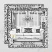 引っ越し祝いパーティーシルバーホワイトシャンパンシャンデリア 招待状 (正面/裏面)