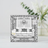 引っ越し祝いパーティーシルバーホワイトシャンパンシャンデリア 招待状 (スタンド正面)