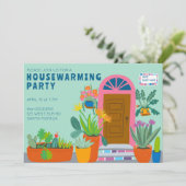 引っ越し祝いパーティーニューホームカラフルフロントドアパーティー 招待状 (スタンド正面)
