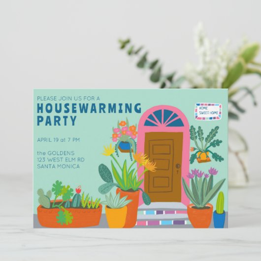 引っ越し祝いパーティーニューホームカラフルフロントドアパーティー 招待状 (スタンド正面)