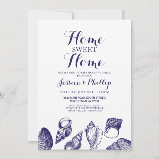 引っ越し祝いパーティーニューホームハウスシェルズ海ビーチ 招待状 (正面)