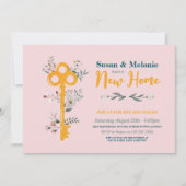 引っ越し祝いパーティーニューホームハウス鍵花模様ピンク 招待状 (正面)