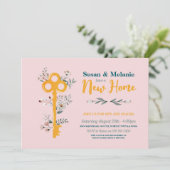 引っ越し祝いパーティーニューホームハウス鍵花模様ピンク 招待状 (スタンド正面)