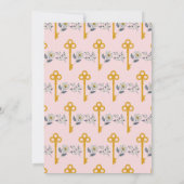 引っ越し祝いパーティーニューホームハウス鍵花模様ピンク 招待状 (裏面)