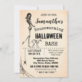 引っ越し祝いパーティーハローウィンパーティガール&キャットスケルトン 招待状