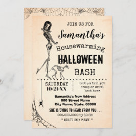 引っ越し祝いパーティーハローウィンパーティガール&キャットスケルトン 招待状