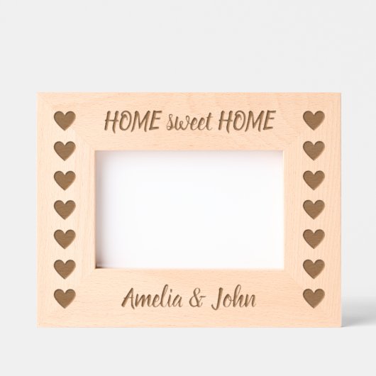 引っ越し祝いパーティーハート模様木製写真枠 レーザー彫刻フレーム (正面)