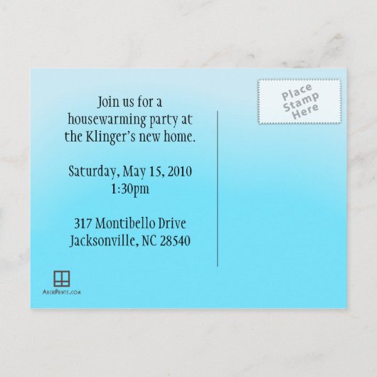 引っ越し祝いパーティーパーティの招待状はがき インビテーションポストカード (裏面)
