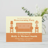 引っ越し祝いパーティーパーティの招待状オレンジリビングルーム 招待状 (スタンド正面)