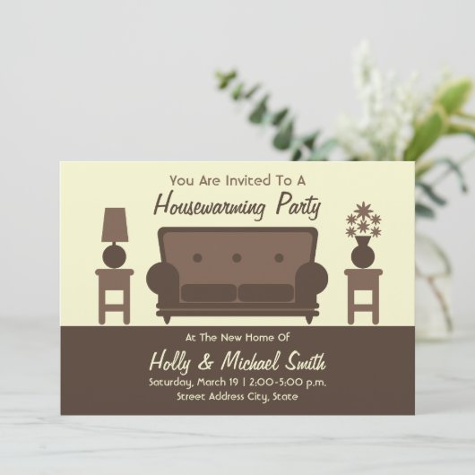 引っ越し祝いパーティーパーティの招待状ブラウンリビング 招待状 (スタンド正面)