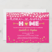 引っ越し祝いパーティーパーティの招待状ホットピンク&金ゴールド 招待状 (正面)