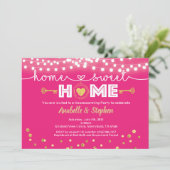 引っ越し祝いパーティーパーティの招待状ホットピンク&金ゴールド 招待状 (スタンド正面)