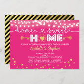 引っ越し祝いパーティーパーティの招待状ホットピンク&金ゴールド 招待状 (正面/裏面)