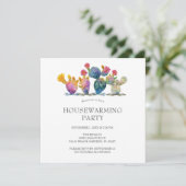 引っ越し祝いパーティーパーティの招待状水彩サボテン 招待状 (スタンド正面)