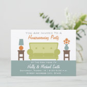 引っ越し祝いパーティーパーティの招待状 – リビングルームソファ 招待状 (スタンド正面)