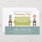 引っ越し祝いパーティーパーティの招待状 – リビングルームソファ 招待状 (正面/裏面)