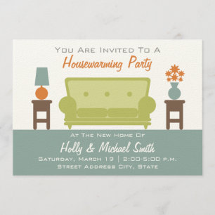 引っ越し祝いパーティーパーティの招待状 – リビングルームソファ 招待状