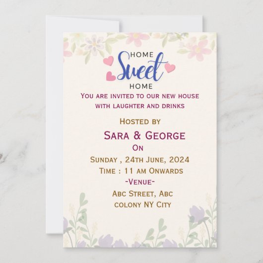 引っ越し祝いパーティーパーティの招待状 招待状 (正面)