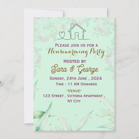 引っ越し祝いパーティーパーティの招待状 招待状 (正面)