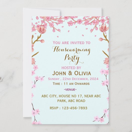 引っ越し祝いパーティーパーティの招待状 招待状 (正面)