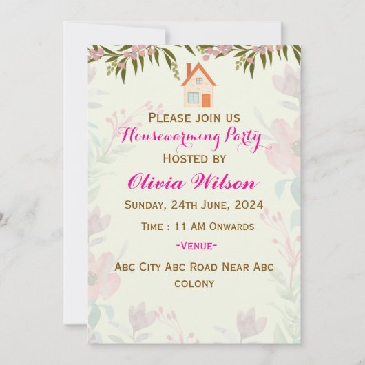 引っ越し祝いパーティーパーティの招待状 招待状 (正面)