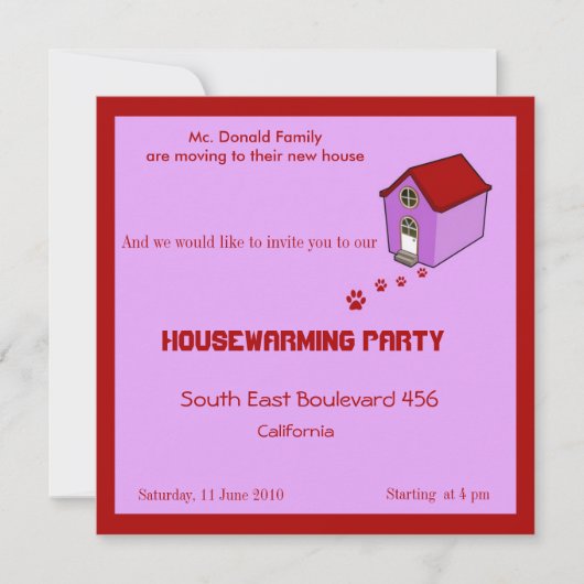 引っ越し祝いパーティーパーティの招待状 招待状 (正面)
