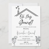 引っ越し祝いパーティーパーティーおおグルド!ブラック&ホワイト 招待状 (正面)