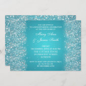 引っ越し祝いパーティーパーティーきらめくグリッターターコイズ 招待状 (正面/裏面)