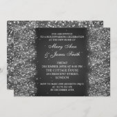 引っ越し祝いパーティーパーティーきらめくグリッターブラック 招待状 (正面/裏面)