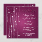 引っ越し祝いパーティーパーティーきらめく線ピンク 招待状 (正面/裏面)