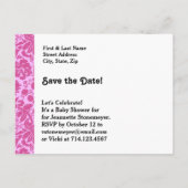 引っ越し祝いパーティーパーティーとピンクダマスクA04 案内ポストカード (裏面)