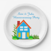 引っ越し祝いパーティーパーティーとモノグラム紙プレート9" ペーパープレート (正面)