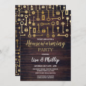 引っ越し祝いパーティーパーティーウッド金ゴールド鍵ロックデジタル 招待状 (正面/裏面)