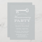 引っ越し祝いパーティーパーティーエレガント銀骨格鍵 招待状 (正面/裏面)