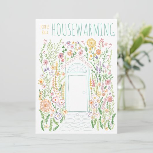 引っ越し祝いパーティーパーティーガーデンドアドカラフルードル 招待状 (スタンド正面)