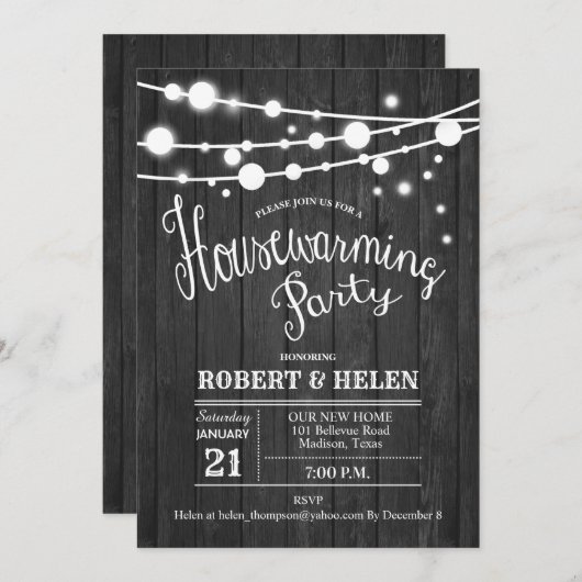 引っ越し祝いパーティーパーティーグレイ木材パターン 招待状 (正面/裏面)
