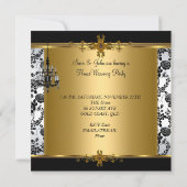 引っ越し祝いパーティーパーティーシャンデリアダマスクホワイト金ゴールド 招待状 (裏面)