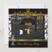 引っ越し祝いパーティーパーティーシャンデリアダマスクホワイト金ゴールド 招待状 (正面)