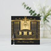 引っ越し祝いパーティーパーティーシャンデリアダマスク金ゴールドブラック 招待状 (スタンド正面)