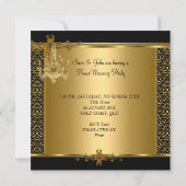 引っ越し祝いパーティーパーティーシャンデリアダマスク金ゴールドブラック 招待状 (裏面)