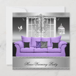 引っ越し祝いパーティーパーティーシャンデリアパープルシルバーホワイト 招待状
