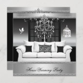 引っ越し祝いパーティーパーティーシャンデリアリッチシルバーブラック 招待状 (正面/裏面)