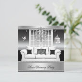 引っ越し祝いパーティーパーティーシャンデリアリッチシルバーホワイト 招待状 (スタンド正面)