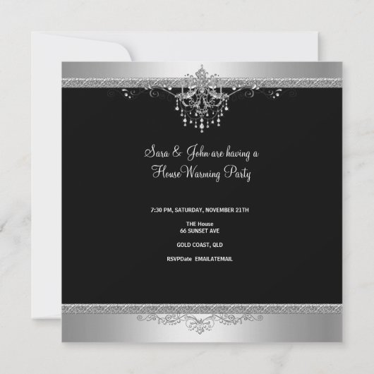 引っ越し祝いパーティーパーティーシャンデリアリッチシルバーホワイト 招待状 (裏面)