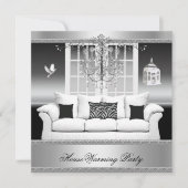 引っ越し祝いパーティーパーティーシャンデリアリッチシルバーホワイト 招待状 (正面)