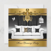 引っ越し祝いパーティーパーティーシャンデリアリッチ金ゴールドブラック 招待状 (正面)